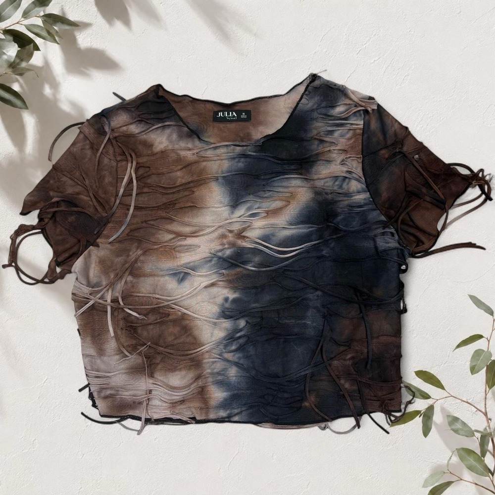 Julia by Love J Brown Black Tie Dye Strappy Crop Top Y2K Edgy Alt Size M